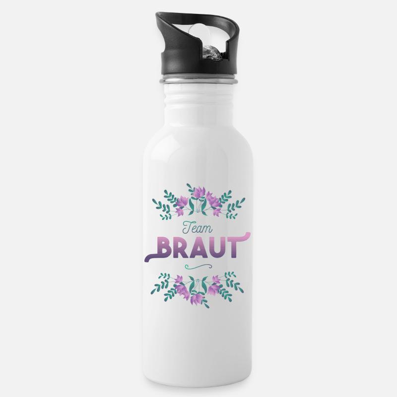 Team Braut mit Blumen Dekor - Trinkflasche mit integriertem Trinkhalm - Weiß
