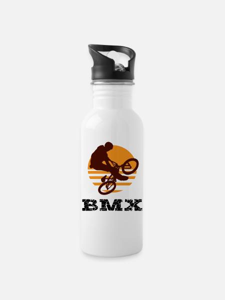 BMX - Trinkflasche mit integriertem Trinkhalm - Weiß