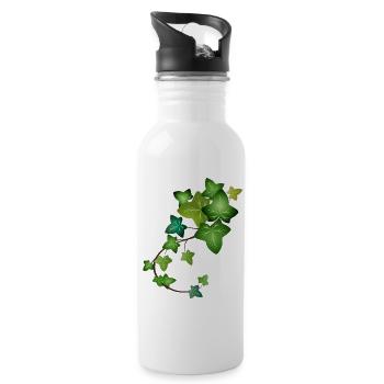 evergreen bright green ivy tendril - Water bottle with straw - white - Right