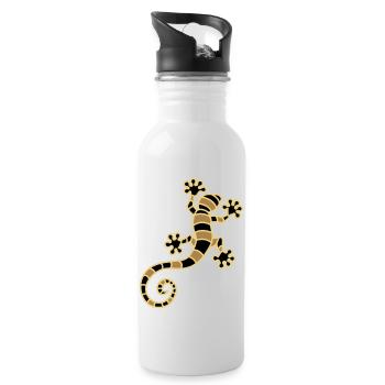 Tropischegecko drei Farbdruck - Trinkflasche mit integriertem Trinkhalm - Weiß - Rechts