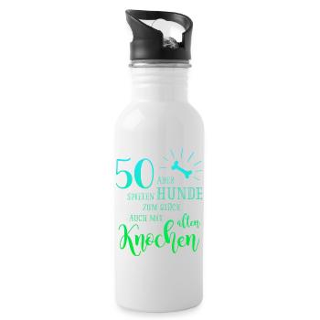 50 Hunde spielen zum Glück auch mit alten Knochen - Trinkflasche mit integriertem Trinkhalm - Weiß - Rechts