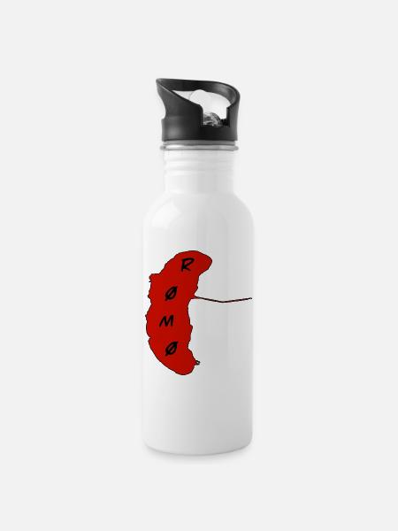 Romo Insel Rot Emblem - Trinkflasche mit integriertem Trinkhalm - Weiß