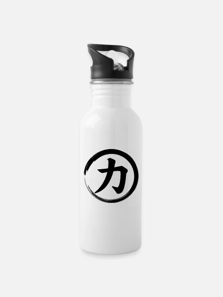 Chinesisches Schriftzeichen für Stärke - China, Asien - Trinkflasche mit integriertem Trinkhalm - Weiß