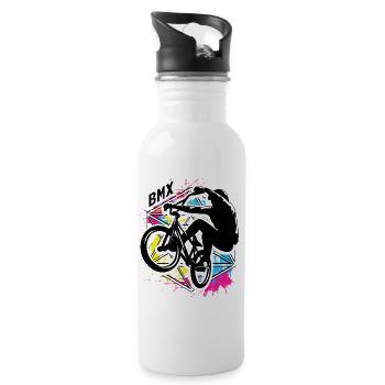 Buntes Bmx | Bmx Fahrrad Farbenfreudig | Bmx Rad - Trinkflasche mit integriertem Trinkhalm - Weiß - Rechts