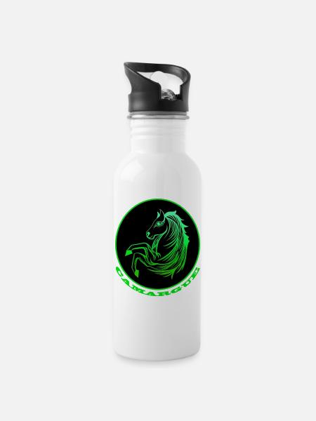 Cheval de Camargue vert fluo - Gourde avec paille intégrée - blanc