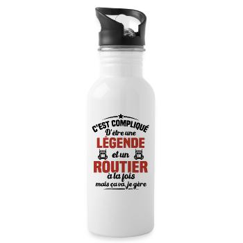 Legende et Routier, Cadeau chauffeur routier - Gourde avec paille intégrée - blanc - Droite