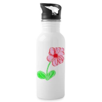 Fleur rouge peinte à la main pixel de fleur abstraite - Gourde avec paille intégrée - blanc - Droite