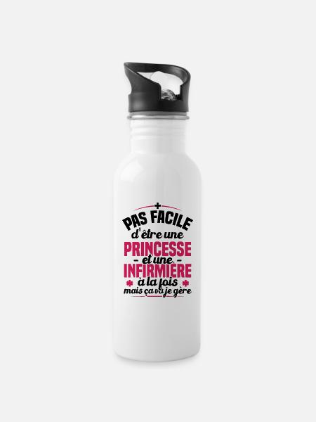 Princesse et Infirmière / Humour cadeau infirmière - Gourde avec paille intégrée - blanc