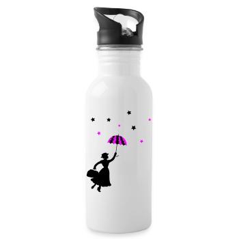 Frau Regenschirm - Trinkflasche mit integriertem Trinkhalm - Weiß - Rechts
