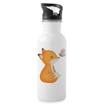 cute fox with butterfly - Water bottle with straw - white - Right