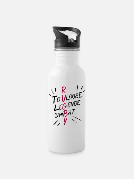 Rugby Toulouse, supporter - Gourde avec paille intégrée - blanc