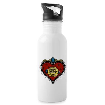 Neotraditional Heart - Trinkflasche mit integriertem Trinkhalm - Weiß - Rechts