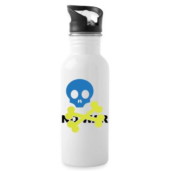 Neon Blue Skull and Crossbones - Water bottle with straw - white - Right