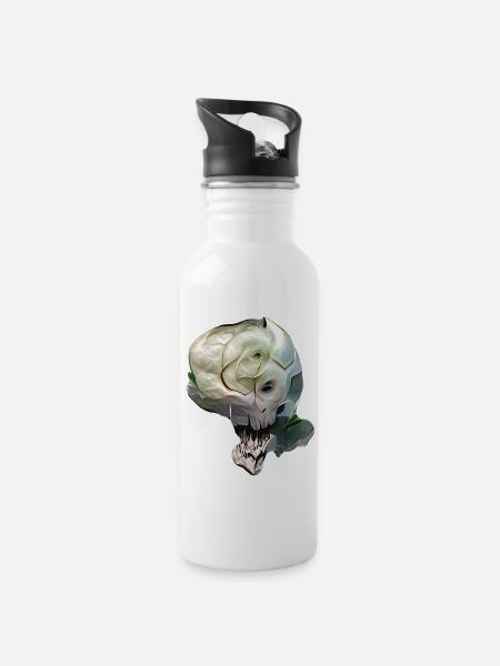 Skull Rose - Water bottle with straw - white
