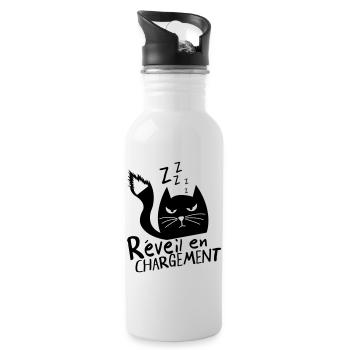 Chat grognon, réveil en chargement ! humour - Gourde avec paille intégrée - blanc - Droite