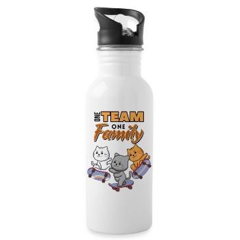 team family cat skateboarding department head - Water bottle with straw - white - Right