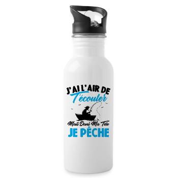 Dans Ma Tête Je Pêche, Cadeau Humour Pêcheur - Gourde avec paille intégrée - blanc - Droite