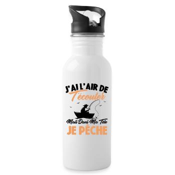Dans Ma Tête Je Pêche, Cadeau Humour Pêcheur - Gourde avec paille intégrée - blanc - Droite