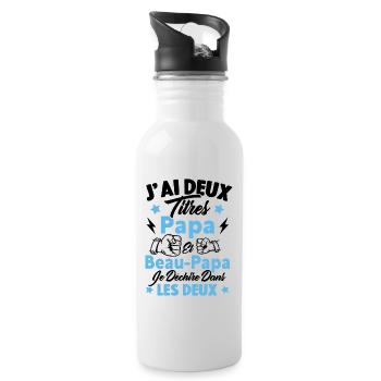 J'ai deux titres papa et beau papa - Gourde avec paille intégrée - blanc - Droite