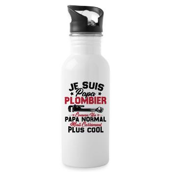 Papa plombier comme un papa normal mais plus cool - Gourde avec paille intégrée - blanc - Droite