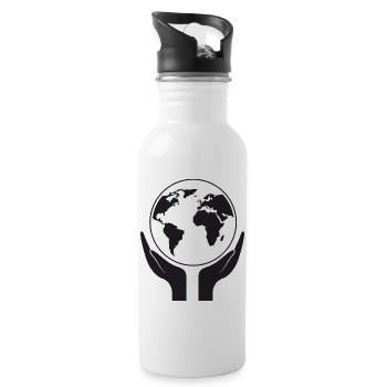Rettet unseren Planeten - Trinkflasche mit integriertem Trinkhalm - Weiß - Rechts