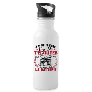 Dans Ma Tête Je Joue De La Batterie Batteur Cadeau - Gourde avec paille intégrée - blanc - Droite