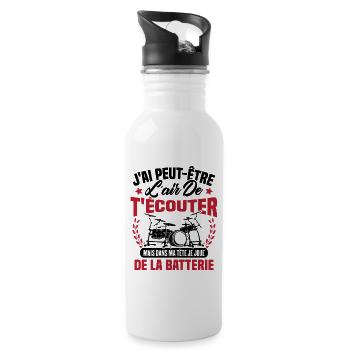 Dans Ma Tête Je Joue De La Batterie Batteur Cadeau - Gourde avec paille intégrée - blanc - Droite
