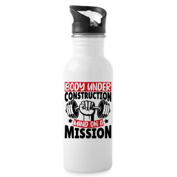 Body under construction Mind on a Mission - Trinkflasche mit integriertem Trinkhalm - Weiß - Rechts