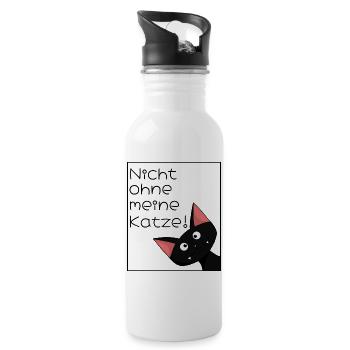 Nicht ohne meine Katze - Trinkflasche mit integriertem Trinkhalm - Weiß - Rechts