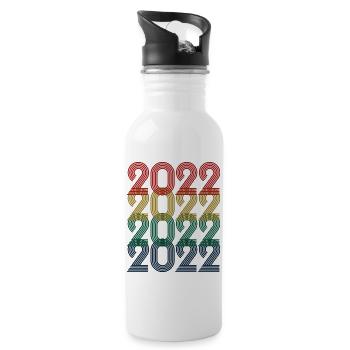 Cool Retro 2022, 1 Jahr, Kinder zum 1. Geburtstag - Trinkflasche mit integriertem Trinkhalm - Weiß - Rechts