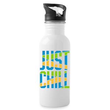 Just Chill Text Logo - Trinkflasche mit integriertem Trinkhalm - Weiß - Rechts