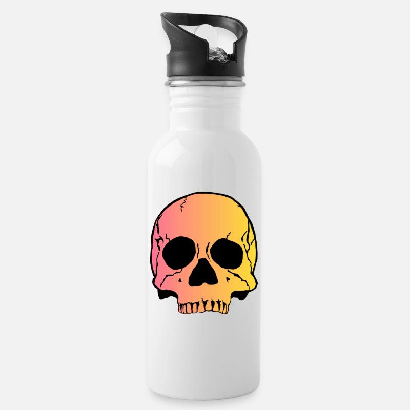Skull 1 - Trinkflasche mit integriertem Trinkhalm - Weiß