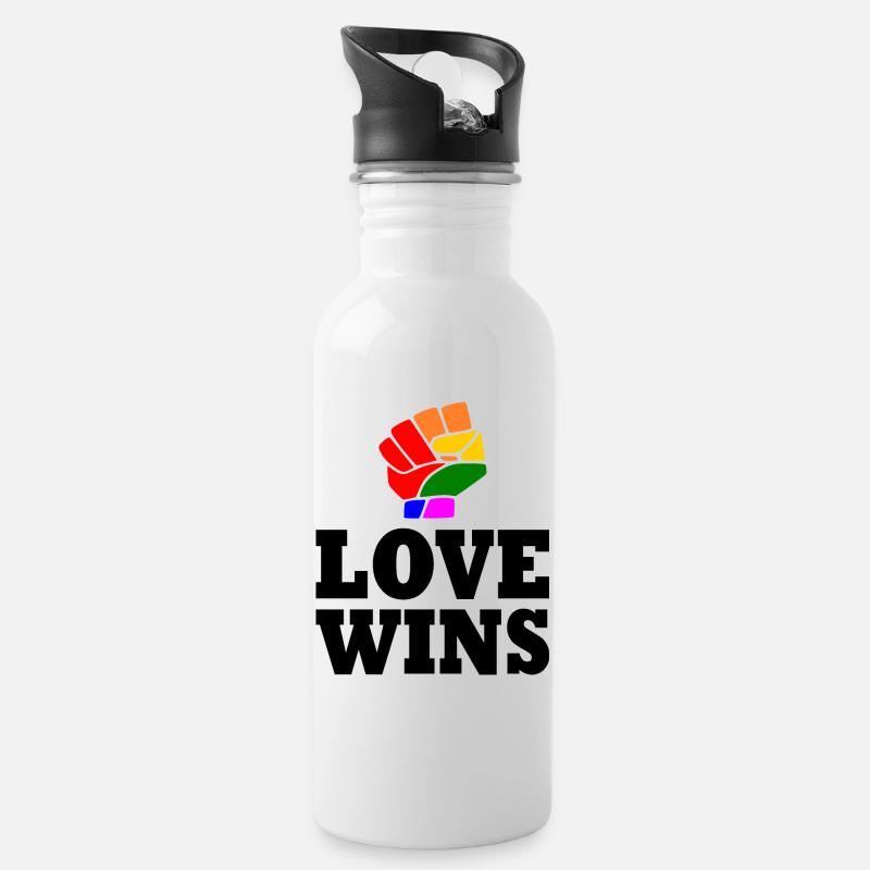 Love wins - Gourde avec paille intégrée - blanc