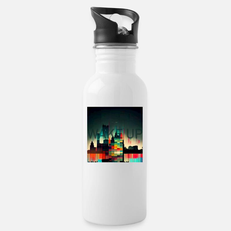 Wake Up Wach Auf - Trinkflasche mit integriertem Trinkhalm - Weiß