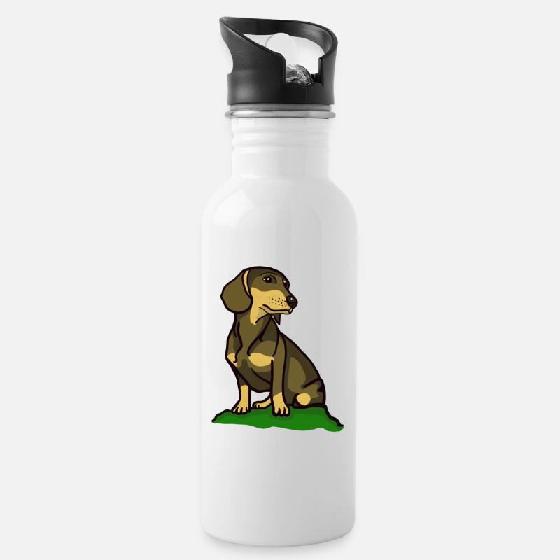 Dackel - Trinkflasche mit integriertem Trinkhalm - Weiß