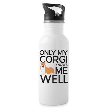 Only My Corgi Knows Me Well - Water bottle with straw - white - Right