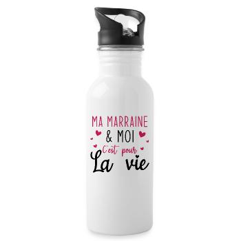 Ma marraine moi c'est pour la vie - Gourde avec paille intégrée - blanc - Droite