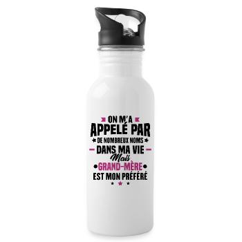 Nom grand-mere mon préféré, Cadeau grand-mère - Gourde avec paille intégrée - blanc - Droite