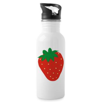 Strawberry Illustration Gift Idea - Water bottle with straw - white - Right