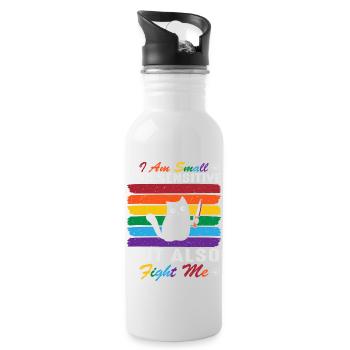 Ich bin klein und sensibel, kämpfe aber auch gegen mich - Katzen - Trinkflasche mit integriertem Trinkhalm - Weiß - Rechts