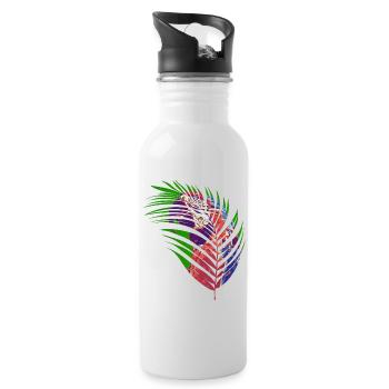 Papagei im Blatt - Trinkflasche mit integriertem Trinkhalm - Weiß - Rechts