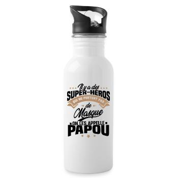 Il y'a des super-héros on les appelle Papou - Gourde avec paille intégrée - blanc - Droite