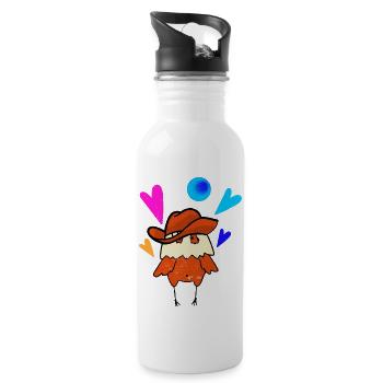 Chicken Cowboy - Water bottle with straw - white - Right