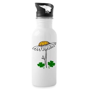 Lucky clover, chamomile blossom - Water bottle with straw - white - Right