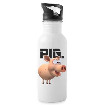 Schwein Tier Lustig - Trinkflasche mit integriertem Trinkhalm - Weiß - Rechts