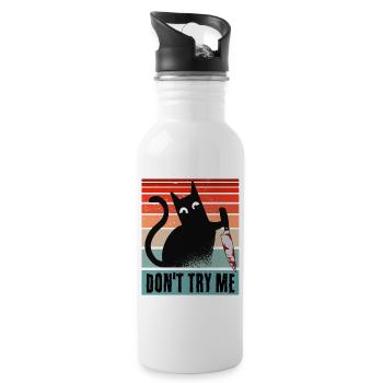 Fordere mich nicht heraus, Katze mit Messer - Trinkflasche mit integriertem Trinkhalm - Weiß - Rechts