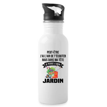 Dans ma tête je pense a mon jardin - Gourde avec paille intégrée - blanc - Droite