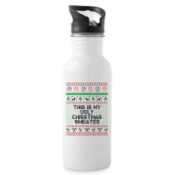 Das ist mein hässlicher Weihnachtspullover - Trinkflasche mit integriertem Trinkhalm - Weiß - Rechts