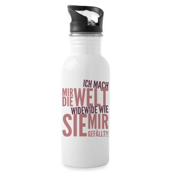 Ich mach mir die Welt widewide wie sie mir gefällt - Trinkflasche mit integriertem Trinkhalm - Weiß - Rechts
