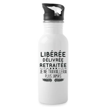 Libéré délivré retraité, Humour cadeau de retraite - Gourde avec paille intégrée - blanc - Droite